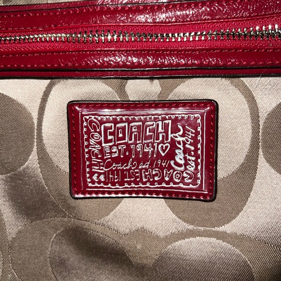 Coach Tan and Red Signature Shoulder Bag - Picture 2 of 6